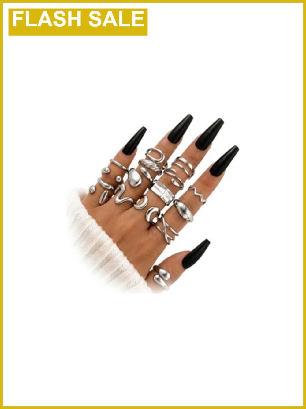 16 Pcs Chunky Ring Set for Women, Silver Plated Stackable Open Rings Trendy